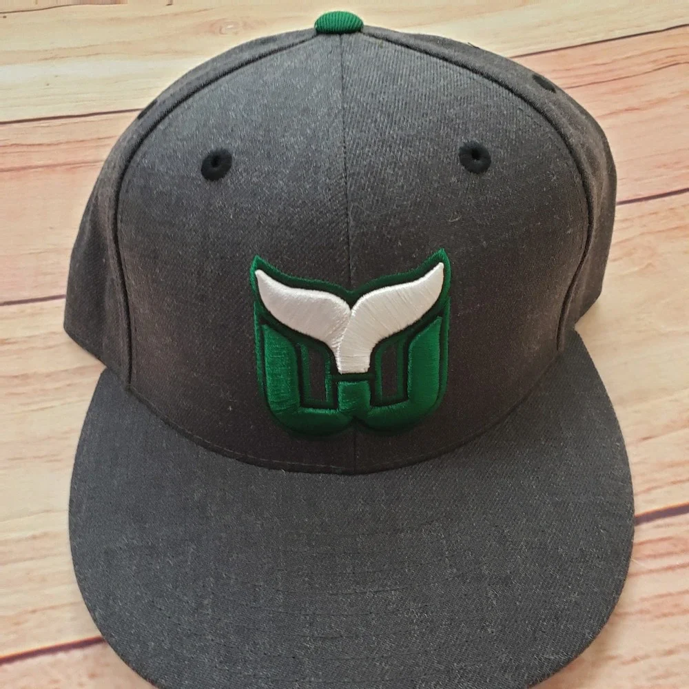 Hartford Whalers Mens Hat Cap Fitted 7 1/2 Gray Green NHL‎ Hockey Mitchell Ness